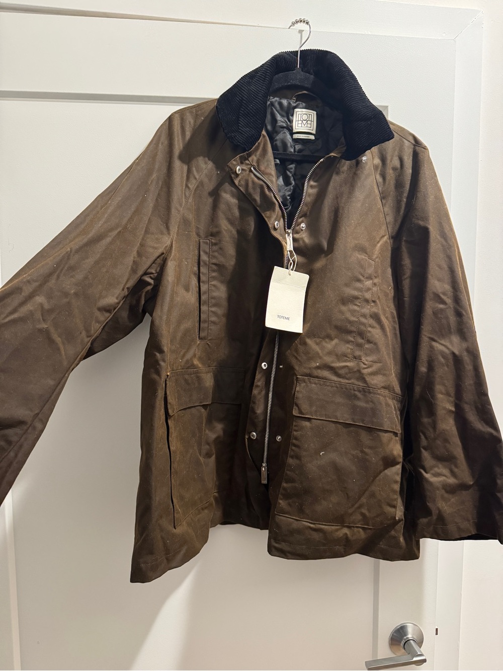 Toteme Brown Waxed Cotton Utility Jacket with Corduroy Collar